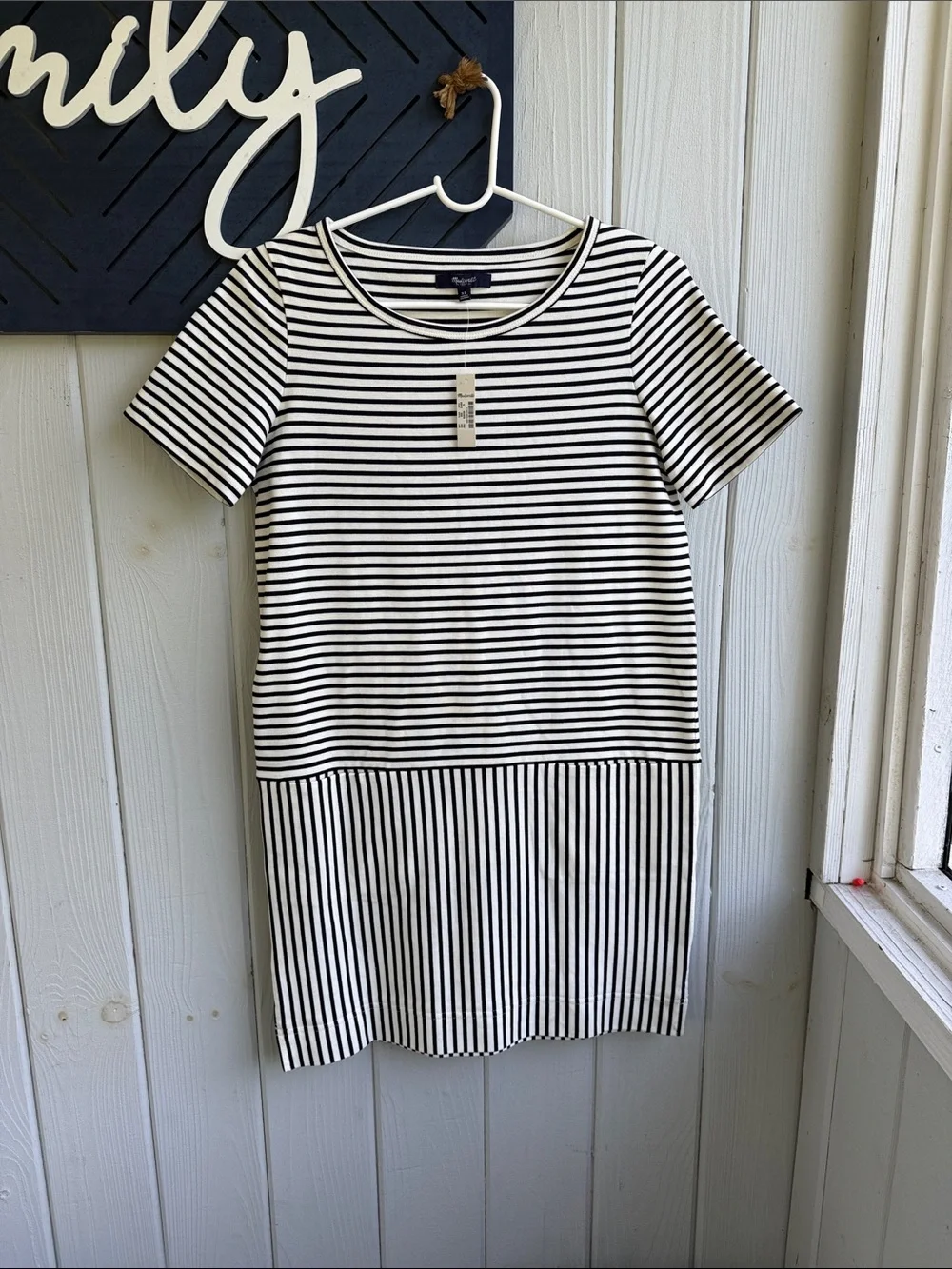 Madewell Black and White Striped Short Sleeve Dress